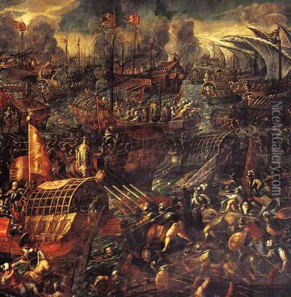 Battle of Lepanto (detail) Oil Painting - Andrea Michieli (see Vicentino)