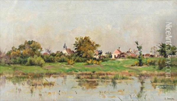 Village Au Bord De La Riviere Oil Painting - Adrien Jacques Sauzay