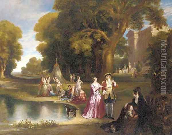 Elegant figures before a country house Oil Painting - Henry Andrews