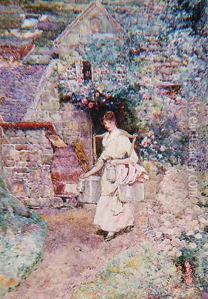 The Milkmaid, or An Old Surrey Cottage Oil Painting - David Woodlock