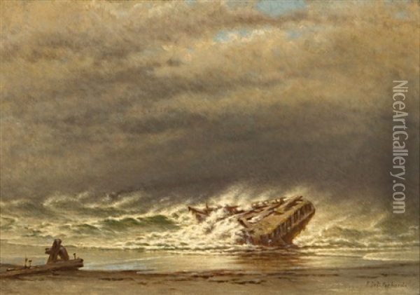 Shipwreck At Anglesea, Nj Oil Painting - Frederick Debourg Richards
