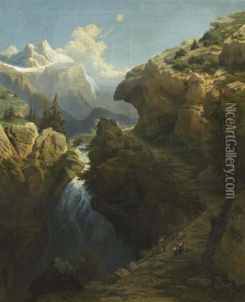 Chemin De Meyringhen A Goutan, Canton De Berne Oil Painting - Leonard Alexis Dalige de Fontenay
