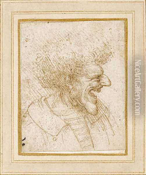 Caricature of a Man with Bushy Hair Oil Painting - Leonardo Da Vinci