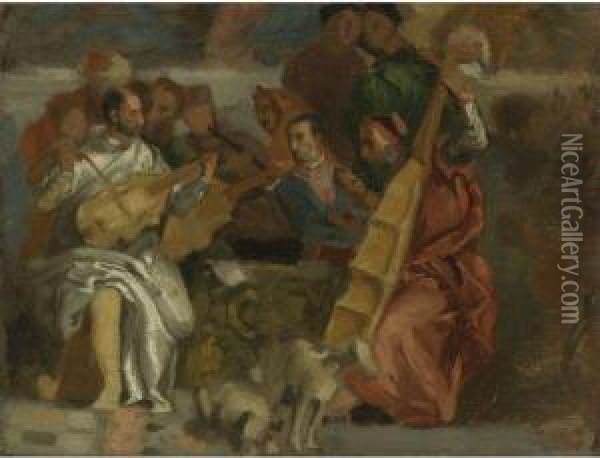 Musicians, After Veronese, A Detail From The Marriage At Cana Oil Painting - Eugene Delacroix