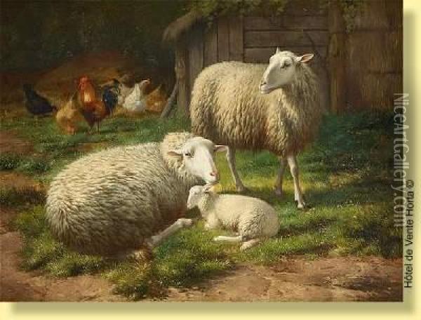Moutons Et Volaille Oil Painting - Eugene Remy Maes