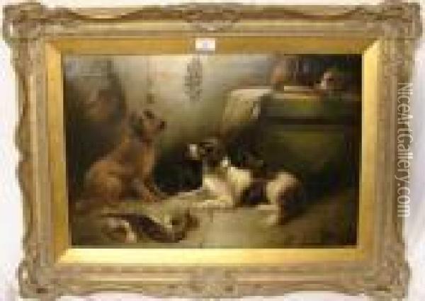 Dogs In The Larder Oil Painting - George Armfield
