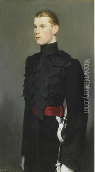 Portrait Of Lieutenant Aymes, Three-quarter-length, In Militaryuniform Oil Painting - Glyn Warren Philpot