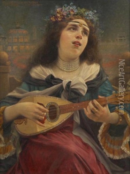 Musicienne Devant L'opera Oil Painting - Constant Pr. Hoste