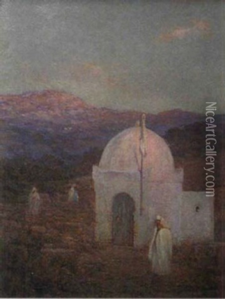 Marocaine Devant Une Koubba Oil Painting - Louis Auguste Girardot