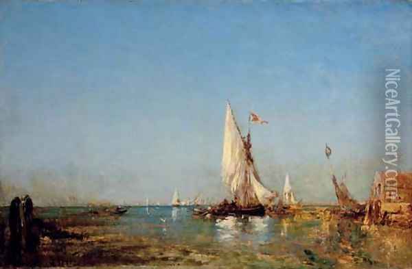 Venise, voilier sur la Lagune (Sailing boat on the lagoon, Venice) Oil Painting - Felix Ziem