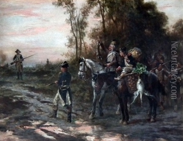 Foraging Party Returning To Camp Oil Painting - Robert Alexander Hillingford