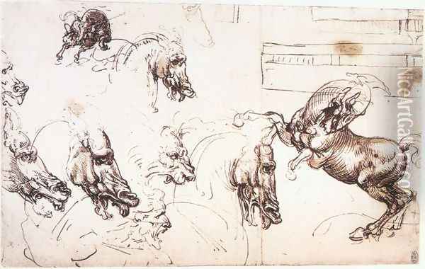 Study of horses for the Battle of Anghiari 1503-04 Oil Painting - Leonardo Da Vinci
