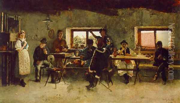 Carousing in the Tavern 1888 Oil Painting - Simon Hollosy