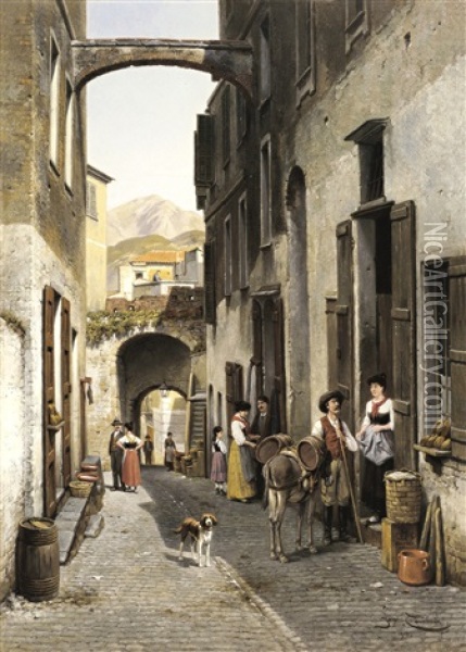 La Rue Droite A Bordighera Oil Painting - Jacques Francois Carabain