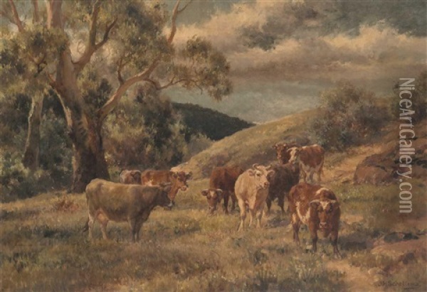 Grazing Cows Oil Painting - Jan Hendrik Scheltema