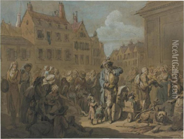 'les Chiens Savants': A 
Performer With Dancing Dogs In A Townsquare Surrounded By Spectators Oil Painting - Louis Leopold Boilly