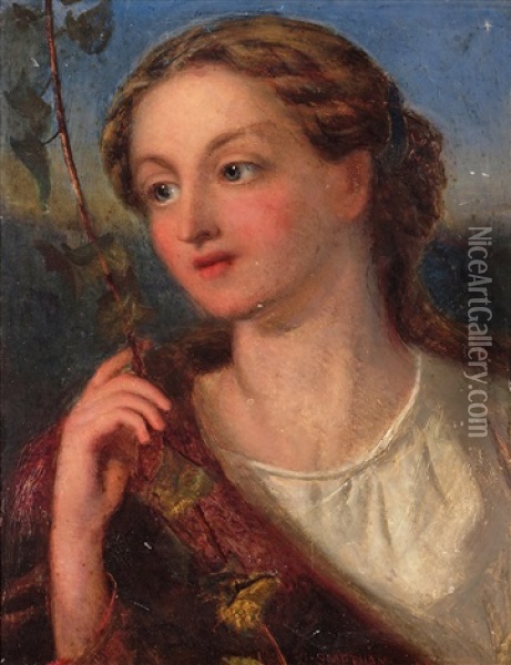 Portrait Of A Young Lady Holding A Stem Of Ivy Oil Painting - James Smetham