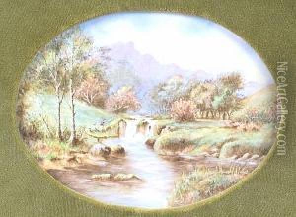 Oval Porcelain Plaque Oil Painting - Albert Worcester