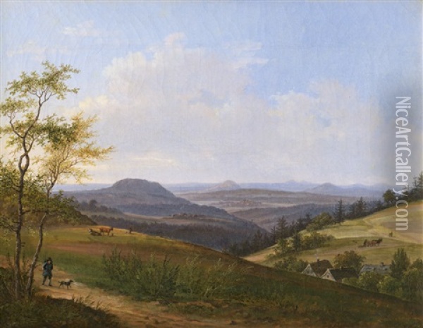 Landschaft In Der Bohmischen Schweiz Mit Dem Radobyl Bei Leitmeritz Oil Painting - Johann Christian Klengel