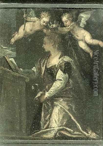St. Agatha crowned by angels Oil Painting - Paolo Veronese (Caliari)