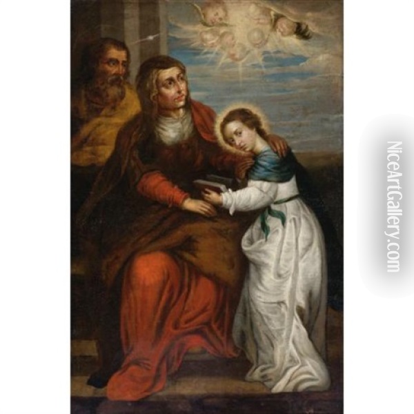 The Education Of The Virgin Oil Painting - Melchor Perez de Holguin