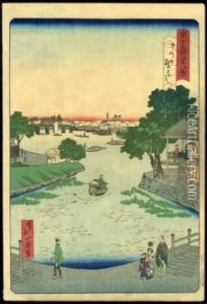 Bridge At Nakanogu Oil Painting - Ikkei Shosai