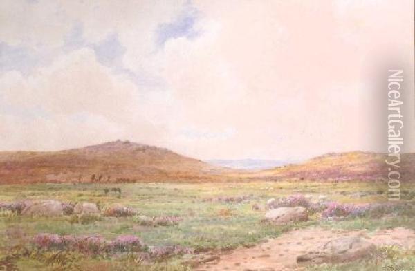 A Dartmoor Landscape With Ponies Oil Painting - George Stanfield Walters