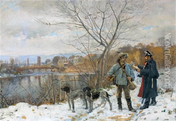 Gendarme Et Braconnier Devant L'arve Et Le Pont De Carouge Oil Painting - Edouard Castres