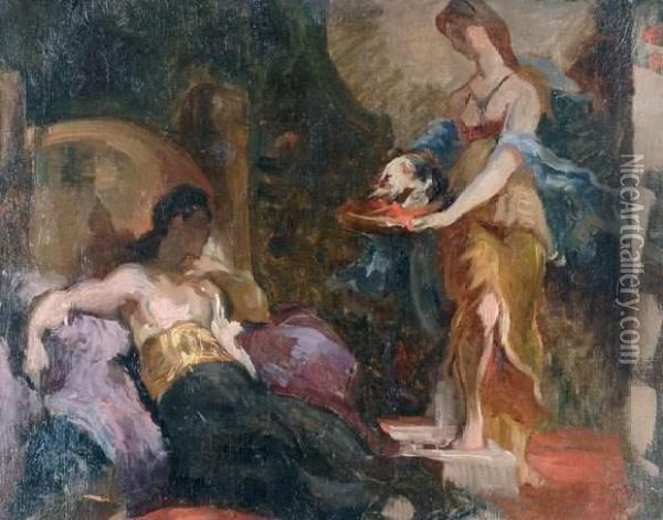 < Salome Et La Tete De Saint Jean Baptiste >. Oil Painting - Henri Leopold Levy