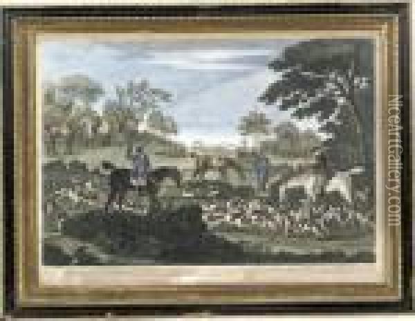 Four George Iii Hand Coloured Prints Of Hunting Scenes Oil Painting - Thomas Burford