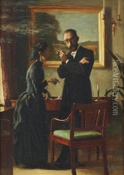 Interior Med Rokande Man Och Kvinna Oil Painting - Peter Vilhelm Ilsted