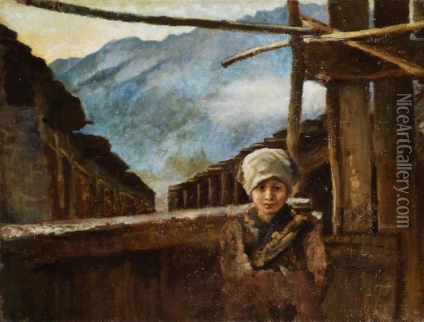 Fanciulla In Casolare Di Montagna Oil Painting - Antonio Salvetti