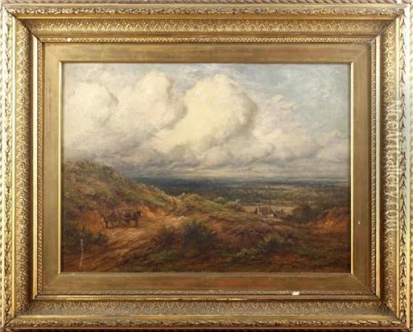Farm Cart On A Track In An Extensive Landscape Oil Painting - Thomas James Soper