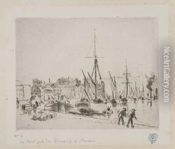 Le Port Pres La Douane A Rouen Oil Painting - Camille Pissarro