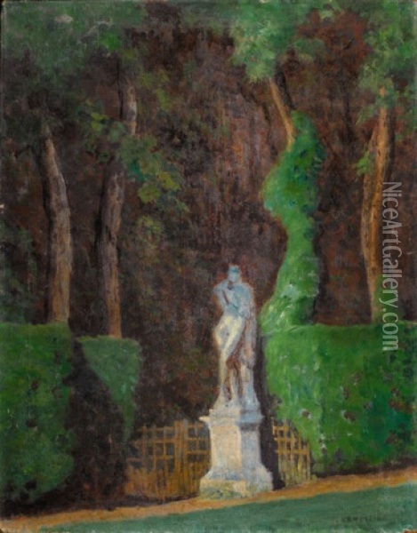 A Garden Oil Painting - Ernest Clifford Peixotto