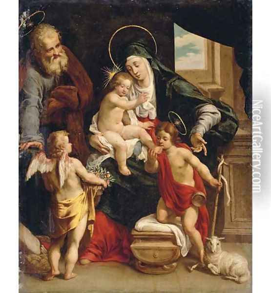 The Holy Family with the Young Saint John the Baptist and an Angel Oil Painting - Denys Calvaert