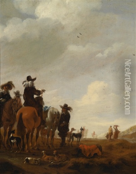 Rastende Jagdgesellschaft Oil Painting - Jan Jacobsz van der Stoffe