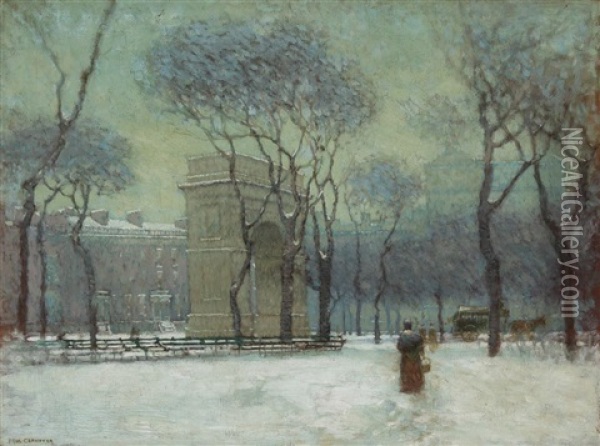 Washington Square In Winter Oil Painting - Paul Cornoyer