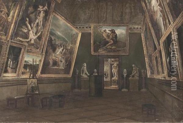 In Der Gemaldegalerie. Oil Painting - Adolphe Leleux