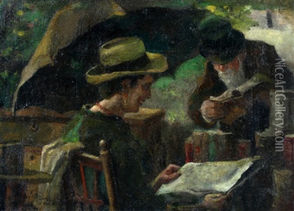 Lezende Man En Vrouw Oil Painting - Adriaan de la Riviere