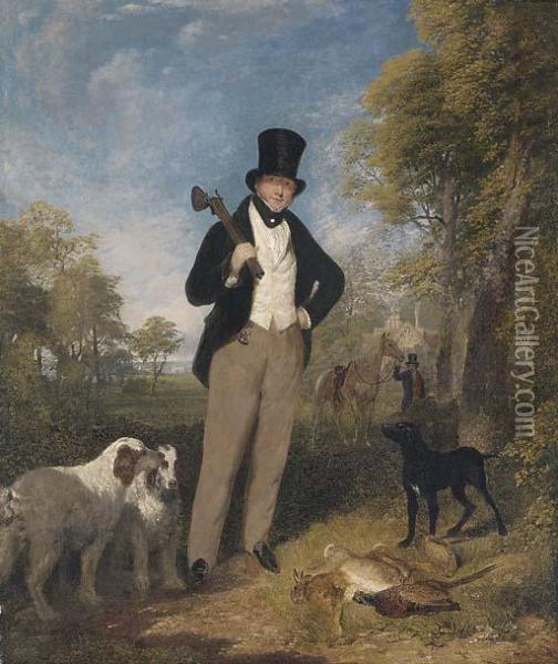 A Gentleman With Shooting Dogs And The Day's Bag Oil Painting - George Robert Lewis