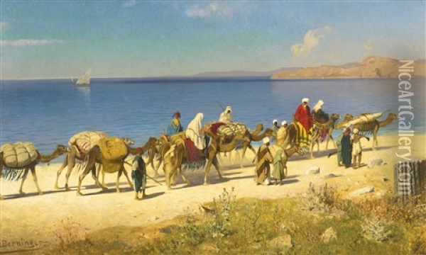Caravan Along The Coast Oil Painting - Edmund Berninger
