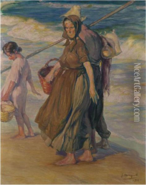 Despues De La Pesca (after The Catch) Oil Painting - Jose Mongrell Torrent