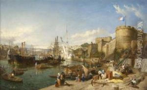 Brest Harbour Oil Painting - William Parrott