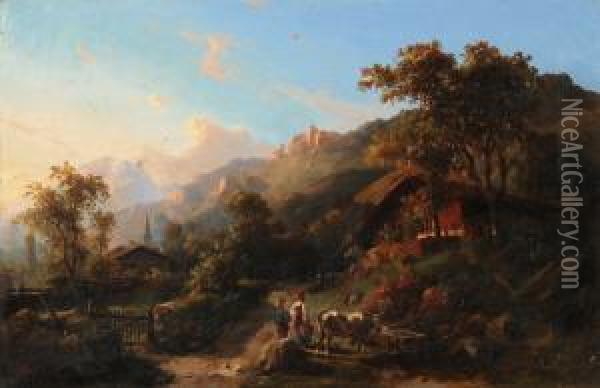 Sommerliche Landschaft Im Berner Oberland Oil Painting - Carl Johann Fr. Toeche