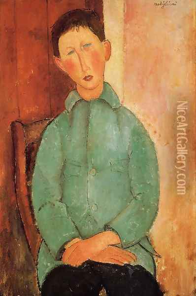 Boy in a Blue Shirt Oil Painting - Amedeo Modigliani