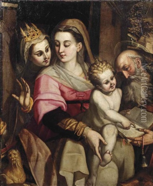The Madonna And Child With Two Saints Oil Painting - Orazio Samacchini