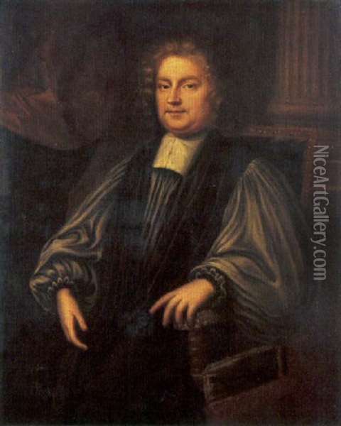 Portrait Of John Tillotson Wearing Clerical Robes, A Column Beyond Oil Painting - Mary Beale