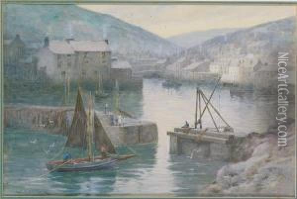 Polperro, Cornwall, A Pair Oil Painting - Herbert E. Butler