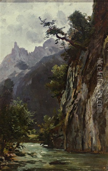 Felsige Flusslandschaft Mit Aufragendem Massiv Und Sonnigem Lichteinfall Oil Painting - Ludwig Correggio